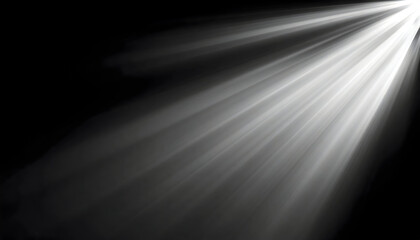 Bright White Light Beams Shining From The Top Right Corner Against Dark Black Background