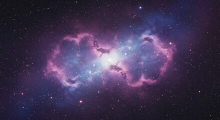 Seamless space background texture, astronomy backdrop with stars in the night sky and nebula clouds of purple, pink, and blue