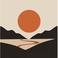 Minimalist Mountain and River Landscape