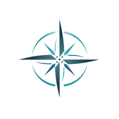 Fototapeta premium Glowing teal and blue compass rose on a dark background