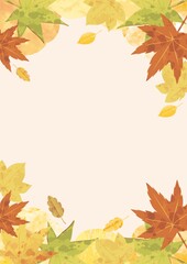 秋　もみじ　紅葉　葉　水彩　手描き　風景　和風　フレーム　背景　壁紙　デザイン　イラスト素材