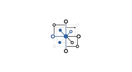 Abstract representation of a network with blue central node and connected black and white nodes