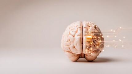 Artificial Intelligence Neural Network Decision-Making, Artificial brain model with digital circuitry, symbolizing technology and innovation.