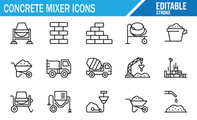 Editable Concrete Mixer Icons for Construction and Industrial Projects