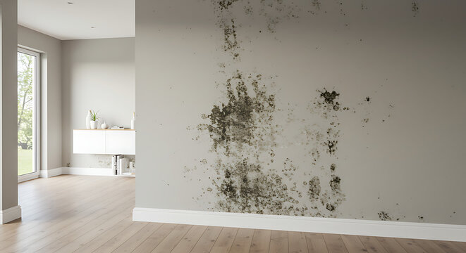 Moisture damage and mold stains on modern house wall interior