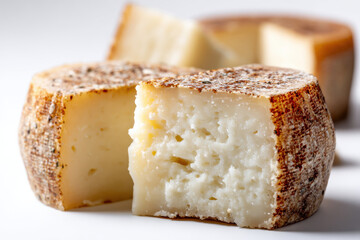Roman pecorino cheese on white background