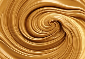 Close up of creamy golden peanut butter swirled into a smooth vortex pattern