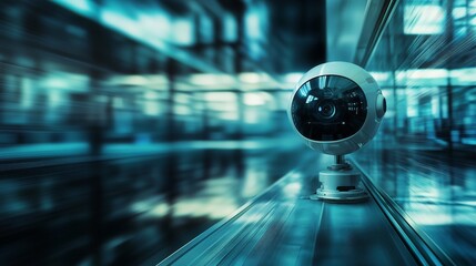 Smart Security Surveillance CCTV Camera Installed Indoors with Blurred Background in Operation.