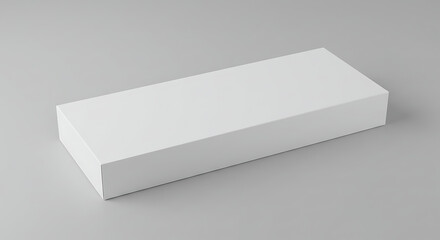 White horizontal blank rectangle box viewed from top angle, isolated on white background, minimal perspective