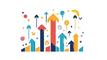 Colorful graphic of upward arrows and growth elements