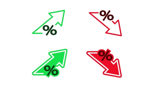 Percentage increasing and decreasing arrows on white and blue background
