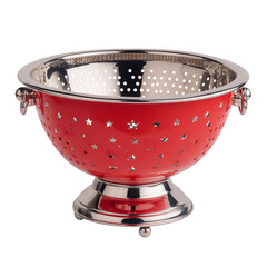 Stainless Steel Colander with Red Bowl White Background PNG