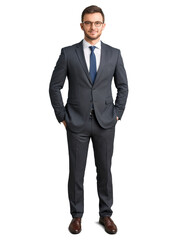 Man with glasses, confident pose, slight smirk, direct lighting, isolated background.