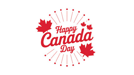 Happy Canada Day greeting with red maple leaves and radiating lines canadian holiday