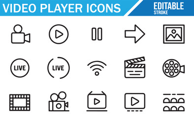 Icon Set for Media Player, Streaming, and Film Production