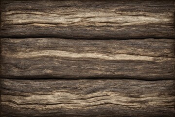 Close-up view of weathered, dark brown wood planks