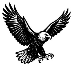 Fototapeta premium Black And White Illustration of Bald Eagle with Spread Wings and Fierce Gaze