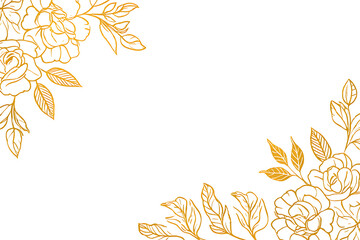 Gold floral pattern design element with roses and leaves
