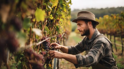 Vineyard Harvest: A Farmer Carefully Inspecting Grapes