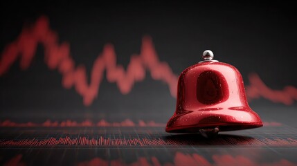 A red bell sits on a stock market chart indicating a financial downturn