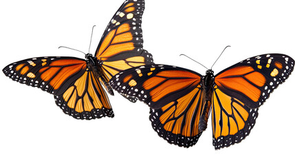 Obraz premium Lively monarch butterflies orange black insect with wings isolated on white background