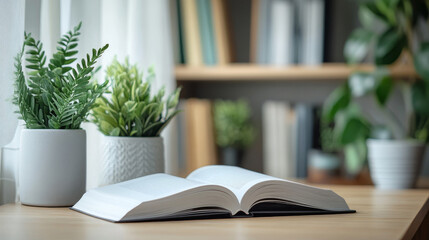 Open Book on a table in room interior