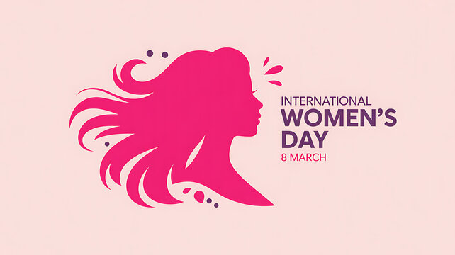 International Women's Day Graphic with Pink Woman Silhouette March 8 female