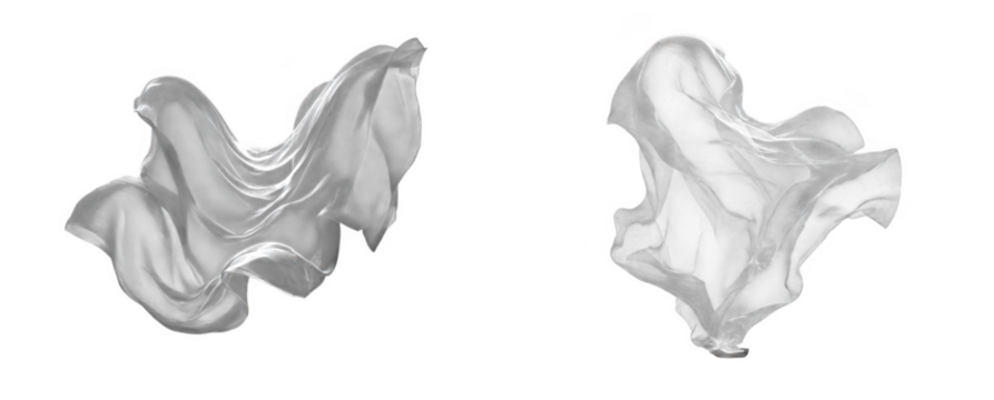 Abstract flowing fabric sculpture with soft folds and movement, isolated on transparent background