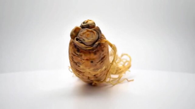 Whole ginseng root isolated on plain background. herbal medicine concept. Fresh ginseng root isolated . natural herbal remedy. Chinese ginseng. 
Dried ginseng root product shot, white background