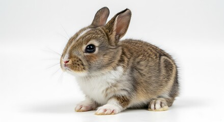 Obraz premium Adorable Baby Rabbit Posing Against White Background