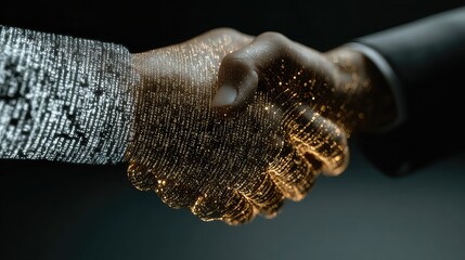Digital handshake symbolizes collaboration and technology in modern business