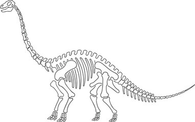Vector art of skeleton of a longnecked dinosaur, possibly a brontosaurus or apatosaurus, with human figures integrated into its bone structure