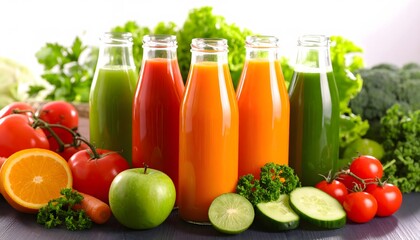 Colorful Juices with Fresh Fruits and Vegetables for Healthy Lifestyle