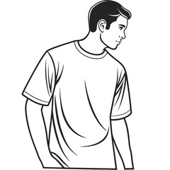 Fototapeta premium Isolated on white background, a stylish man in a blank tshirt, perfect for showcasing apparel designs in a modern, minimalist style
