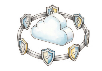 Obraz premium Cloud security concept with shields around cloud isolated on transparent background