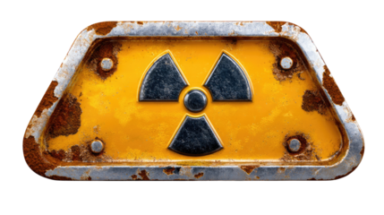 Radiation Hazard Symbol: A detailed image showcasing a classic radiation hazard symbol with a distressed look, including the iconic trefoil symbol in a vivid yellow.