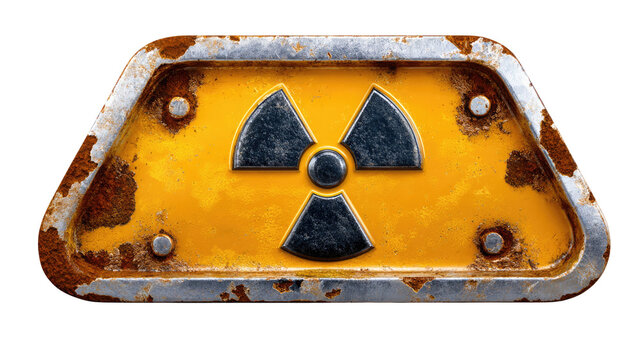 Radiation Hazard Symbol: A detailed image showcasing a classic radiation hazard symbol with a distressed look, including the iconic trefoil symbol in a vivid yellow.