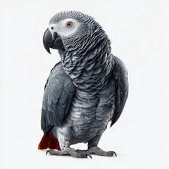 Naklejka premium This image features a vibrant African Grey Parrot with striking gray feathers and red tail accents.