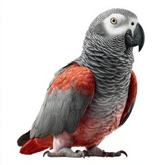 Obraz premium This image features a vibrant African Grey Parrot with striking gray feathers and red tail accents.