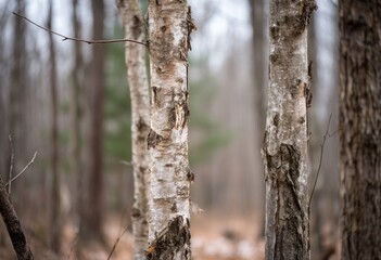 Fototapeta premium Close-up of birch tree trunks in a forest.