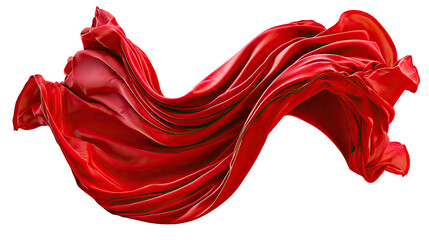 Red fabric: Capturing a vibrant dance of crimson, the fabric cascades with dynamic folds and graceful curves, rendered in high definition.