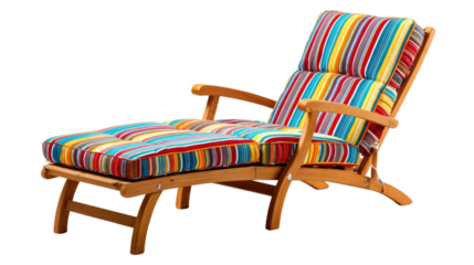 Relaxation Station: A colorful chaise lounge provides a luxurious space for unwinding, its vibrant striped cushions inviting peaceful relaxation.