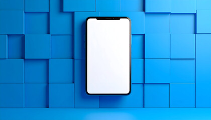 Smartphone with Blank Screen on Abstract Blue Background of Cubes with Shadow Lighting