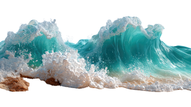 Ocean Waves: A powerful illustration of ocean waves crashing, with the vibrant turquoise water in the forefront showcasing the dynamic nature of the sea.