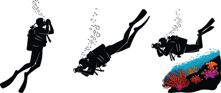 Divers exploring vibrant coral reefs, capturing underwater scenes