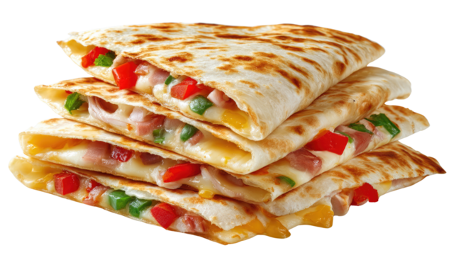 Savory Stacked Quesadillas: Delicious quesadillas filled with cheese and colorful vegetables, arranged in a neat stack, promising a delightful culinary experience.