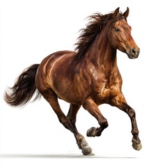 Obraz premium A brown horse is running on a white background. 