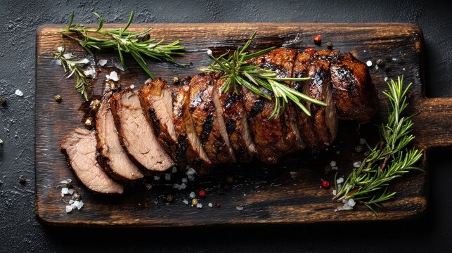 Kosher Meat. Grilled Lamb Sirloin Fillet with Mutton Loin Steak on Wooden Board