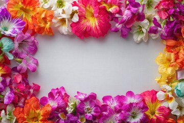 Fototapeta premium Luau Flowers. Lei Flower Frame with Copy Space for Hawaii Holiday Card