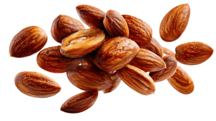 Almond Heap: A high-angle, eye-level shot, revealing a cluster of almonds that are freshly picked, inviting snack.